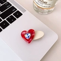 Sweet red acetate heart hair clip with central sparkling crystal and rhinestones - Red Heart Beige Clip