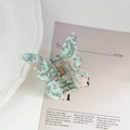 Elegant butterfly claw clip in pastel green marble acetate finish with strong metal spring - Green