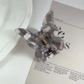 Elegant butterfly hair claw clip with grey marble pattern acetate and gold spring - Gray