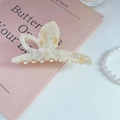 Elegante molletta per capelli a farfalla in acetato marmorizzato beige per acconciature - Bianco
