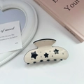 Star hair claw clip in creamy white acetate with black hollow stars and crystals - 1# Beige & Black Star