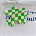 Green and white checkerboard puzzle shaped hair claw clip in high quality acetate material - Green
