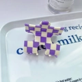 Chic purple and white checkered acetate hair claw clip with a glossy finish for women - 2# Purple