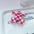 Pink and white checkerboard puzzle shaped acetate hair claw clip for women stylish design - 4# Pink