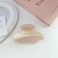 Elegant beige acetate star hair claw clip with rhinestones and pink inner teeth design - Beige