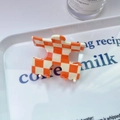 Pince à cheveux en acétate motif damier orange et crème en forme de puzzle unique - 6# Orange