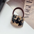 Minimalist tortoiseshell acetate ponytail holder with a premium brown elastic hair tie - Light Leopard