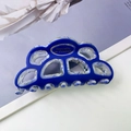 Dual-tone hollow hair claw in royal blue and marbled white acetate for women - 2# Blue