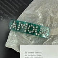 Dark green resin hair clip with sparkling rhinestone AMOUR lettering for women - Emerald
