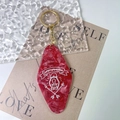 Red marble acrylic keychain with camping equipment print and gold metal ring - Gold Accessories / Red