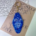 Blue marble acrylic diamond keychain with vintage Camp 1985 outdoor theme design - Gold Accessories / Blue