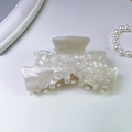 Elegant cream white acetate bow claw clip with pearlescent finish for women - Jade White