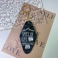 Diamond-shaped dark marble acrylic motel keychain with gold ring and text print - Gold Accessories / Black