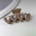 Pink heart-shaped acetate hair claw clip with milk tea finish and four matte hearts - 4# Coffee Tortoiseshell