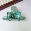 Elegant marble acetate hair clip with bow design and France Handmade gold lettering - Green