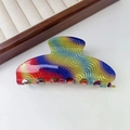 Macro shot of large rainbow gradient hair claw clip with wavy patterns and glossy finish - Multicolor (10#)