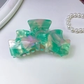 Elegant green marbled acetate hair claw clip with a stylish butterfly bow design - 9# Green