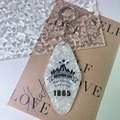 Oval white marble texture acrylic keychain with outdoor life text and silver ring - Gold Accessories / White