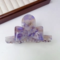 Elegant purple marble acetate bow hair claw clip with gold handmade engraving - Purple