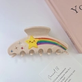 Dettaglio molletta per capelli crema con stella arcobaleno e strass colorati brillanti - 4# Beige