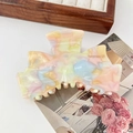 Elegant bow-shaped acetate hair claw clip with colorful marble texture and gold label - 1# Multicolor