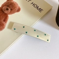 Pince à cheveux rectangulaire en acétate ivoire avec des strass verts brillants - Clips à ressort / Vert Métallique
