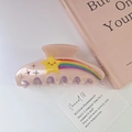 Pinza per capelli a stella in acetato rosa con arcobaleno e strass colorati da donna - Rosa