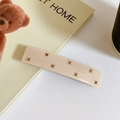 Beige acetate rectangular hair claw clip with golden rhinestones and glitter finish - Spring Clips / Shimmer Pink