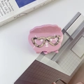Rosa Haarklammer aus Acetat mit Leoparden-Herzbrille und süßem Welpen-Charakter-Design - Rosa