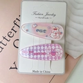 Cute bunny and bear resin hair clip set with pink gradient glitter and plaid patterns - #3 Rabbit 2-piece Set