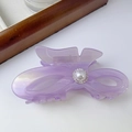 Elegante pinza per capelli a fiocco in acetato lavanda con perla e strass lucidi - Viola