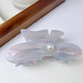 Pinza per capelli a farfalla iridescente con grande perla centrale e strass lucidi - Blu