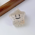 Pinza per capelli a stella in acetato crema con strass e motivo a faccina - Giallo fantasma