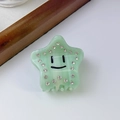 Pinza per capelli a stella verde menta con faccina sorridente e strass bianchi - Verde