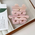 Pink marble texture Chinese Double Happiness hair claw clip on a wooden display tray - Pink