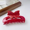 Elegante pinza per capelli a fiocco rosso acceso in acetato lucido per acconciature - Rosso
