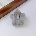 Grey marble acetate star hair claw with rhinestone edge and smiley face design - Gray