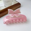 Elegante pinza per capelli in acetato rosa perlato con design a doppio fiocco decorativo - Rosa