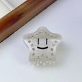 Star-shaped acetate claw clip in creamy white with smiley face and rhinestones - White