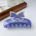Elegant purple acetate hair claw clip with a hollow bow design for women's hair styling - Blue