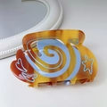 Dopamine heart star hair claw clip in amber tortoiseshell acetate with blue swirls - Caramel color