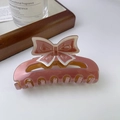 Elegant large hollow bow hair claw clip in dusty pink acetate for women hair accessories - Brown