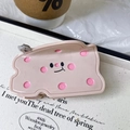 Cute pink cheese-shaped hair claw with cartoon smiley face and small cat pendant - Lotus root pink