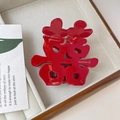 Creative Chinese Xi character hair claw clip in bright red acetate for wedding and festive use - Red
