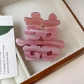 Pink marble texture Xi character hair claw clip with traditional double joy design - Lotus Pink