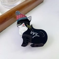 Cute black and white cat hair claw clip wearing a red polka dot hat Christmas accessory - 6cmx6cm / Black