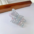 Cute bear hair claw clip in iridescent blue and purple acetate with pearl accents - Blue