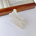 Elegant cream white bear-shaped hair claw clip with pearl embellishments and acetate finish - White