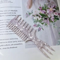 Pink marble texture hair pick comb with wide teeth and triple prong fork for styling - 4# White