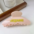Haarklammer aus Acetat in Rosa mit gelbem Je T'aime Relief-Schriftzug für Damen - Rosa